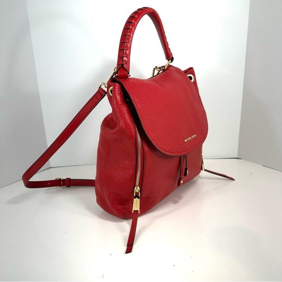Michael Michael Kors Viv Large Convertible Pebble Leather Backpack Red Handbag - Picture 3 of 12